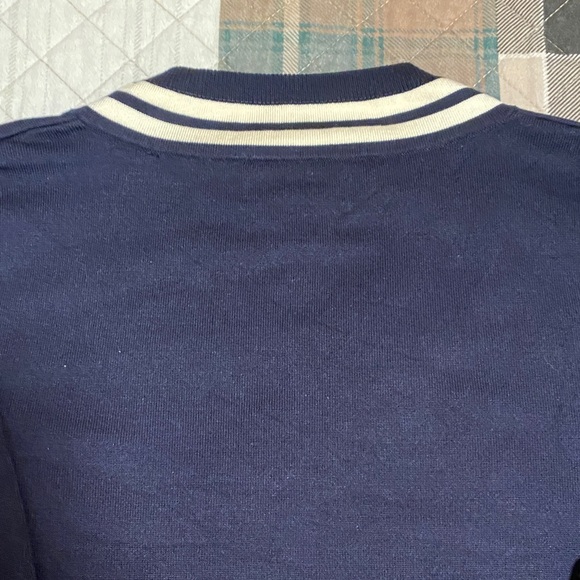 Vintage Lauren Ralph Lauren V-Neck Navy White Long Sleeve Women’s Sweater Silk S - Picture 7 of 8